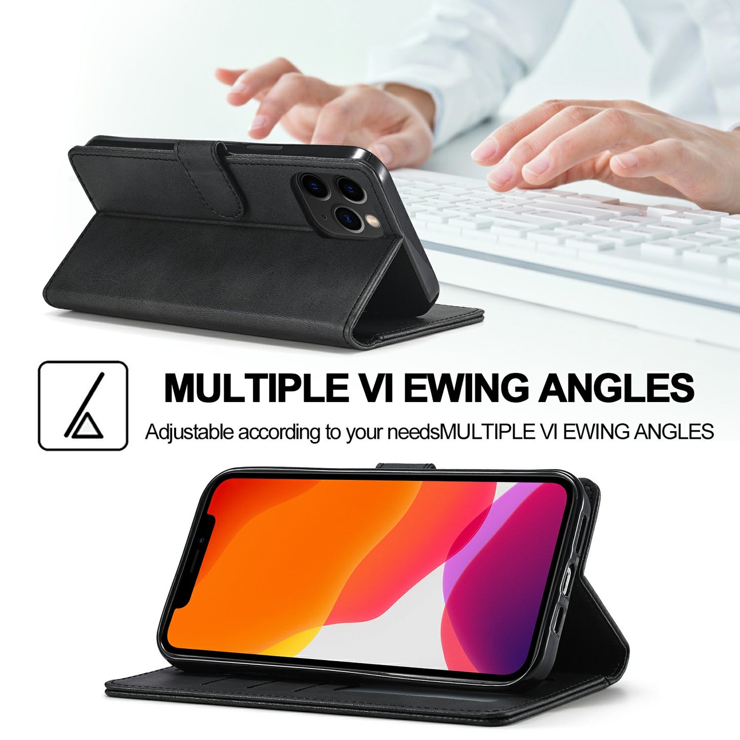 LC.IMEEKE Shockproof PU Leather Phone Shell with Stand Wallet Design for iPhone 13 Pro Max 6.7 inch
