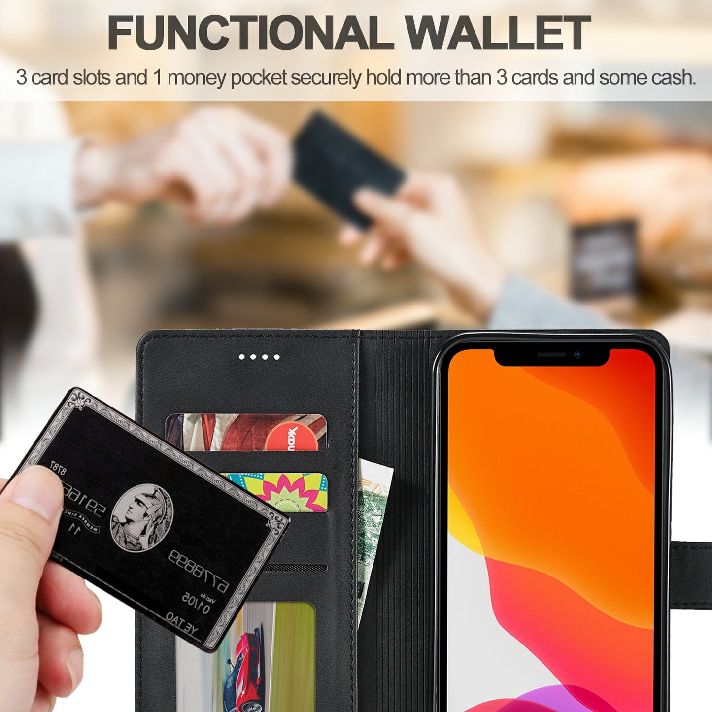 LC.IMEEKE Shockproof PU Leather Phone Shell with Stand Wallet Design for iPhone 13 Pro Max 6.7 inch