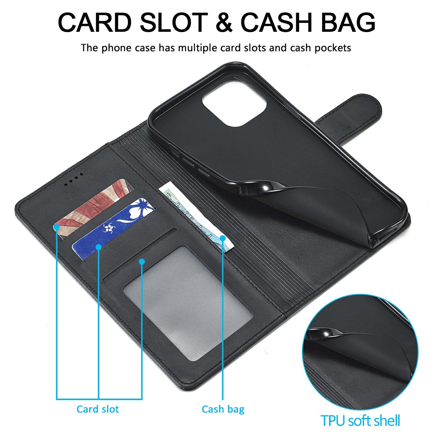 LC.IMEEKE Shockproof PU Leather Phone Shell with Stand Wallet Design for iPhone 13 Pro Max 6.7 inch