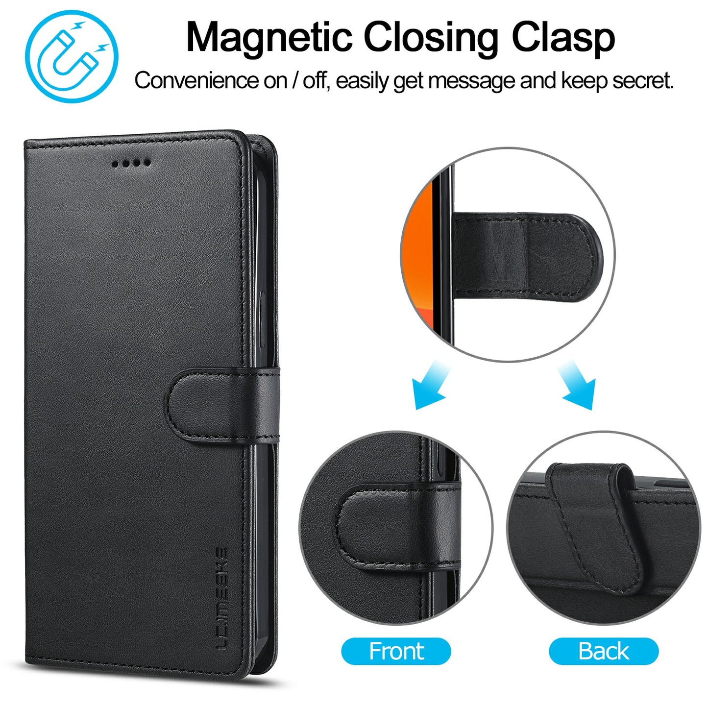 LC.IMEEKE Shockproof PU Leather Phone Shell with Stand Wallet Design for iPhone 13 Pro Max 6.7 inch