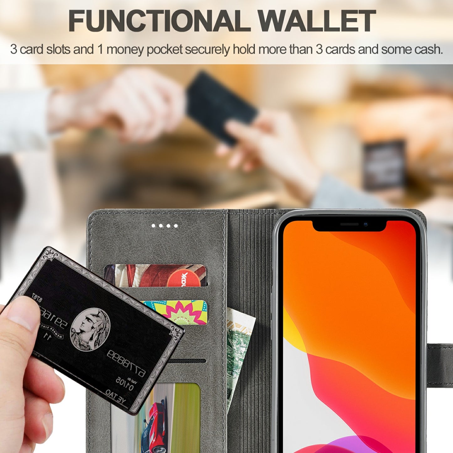 LC.IMEEKE Shockproof PU Leather Phone Shell with Stand Wallet Design for iPhone 13 Pro Max 6.7 inch