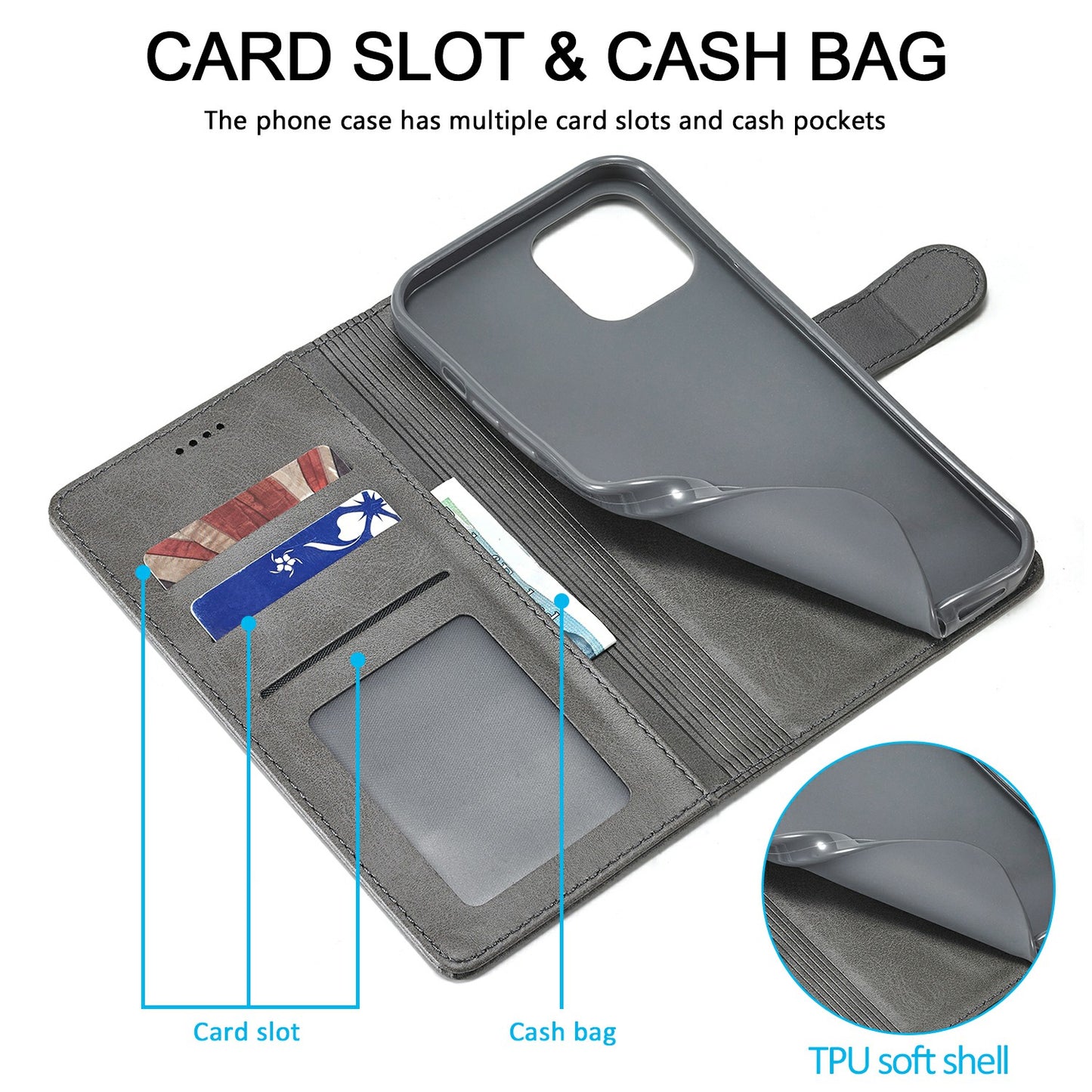 LC.IMEEKE Shockproof PU Leather Phone Shell with Stand Wallet Design for iPhone 13 Pro Max 6.7 inch