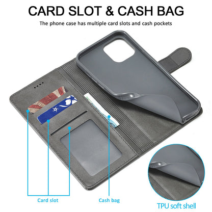 LC.IMEEKE Shockproof PU Leather Phone Shell with Stand Wallet Design for iPhone 13 Pro Max 6.7 inch
