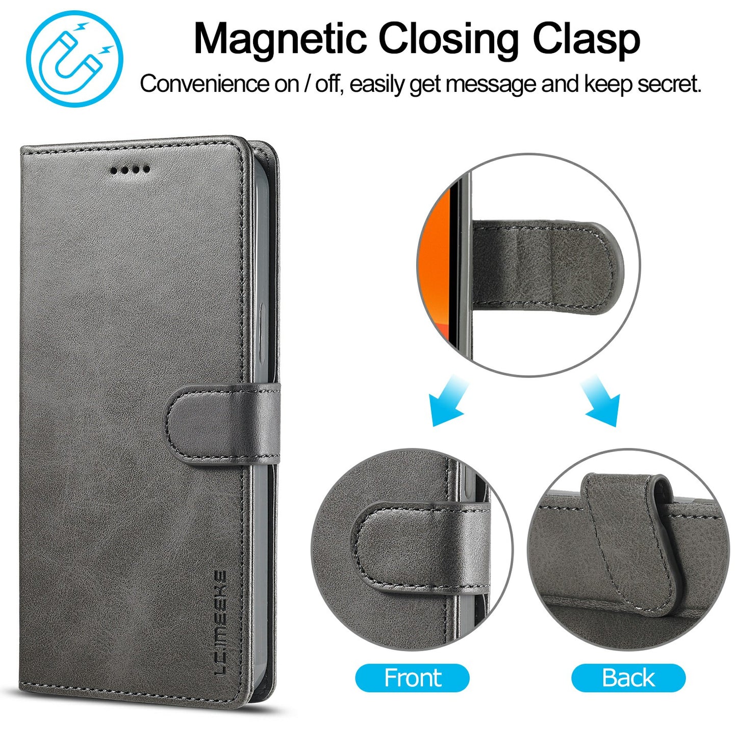 LC.IMEEKE Shockproof PU Leather Phone Shell with Stand Wallet Design for iPhone 13 Pro Max 6.7 inch