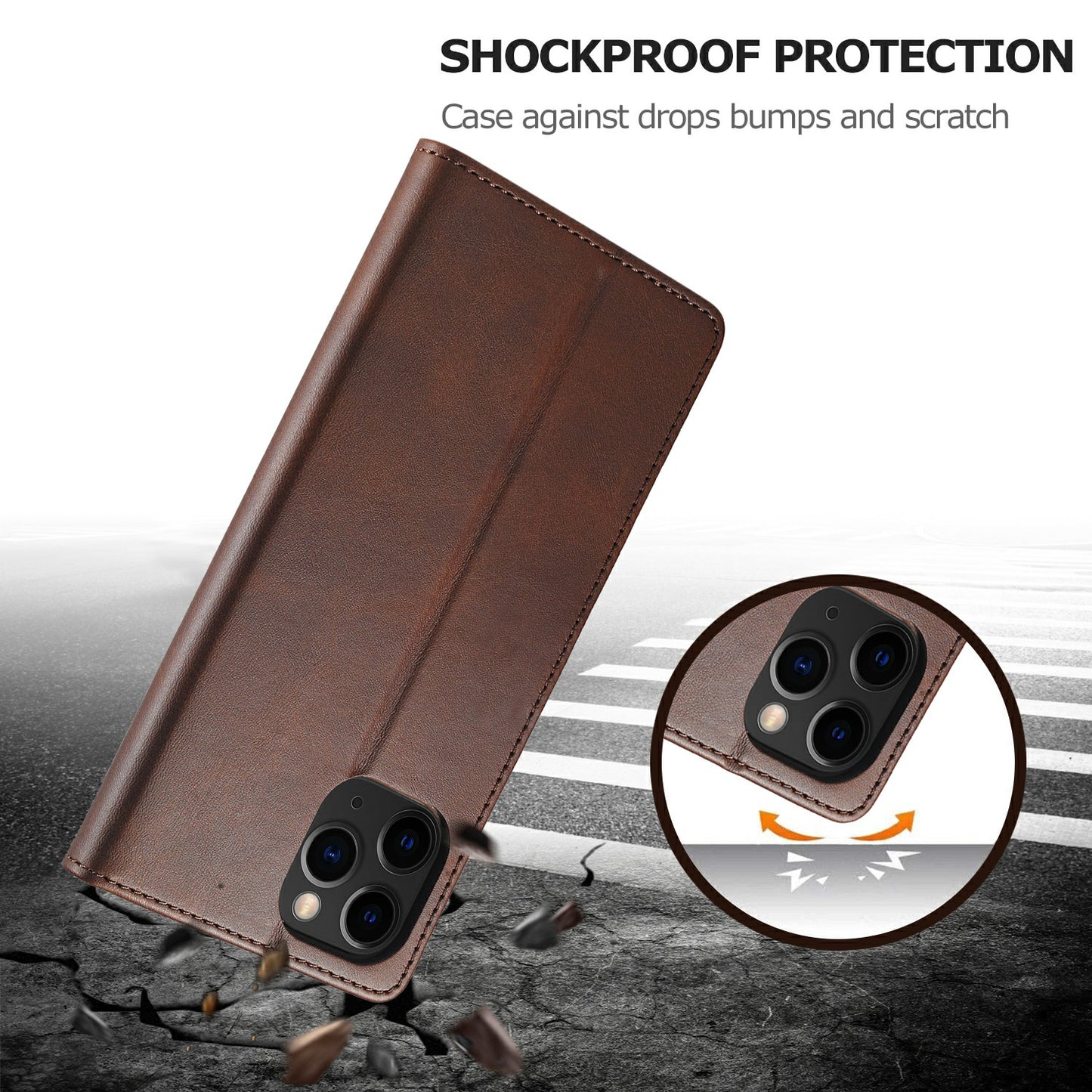 LC.IMEEKE Shockproof PU Leather Phone Shell with Stand Wallet Design for iPhone 13 Pro Max 6.7 inch