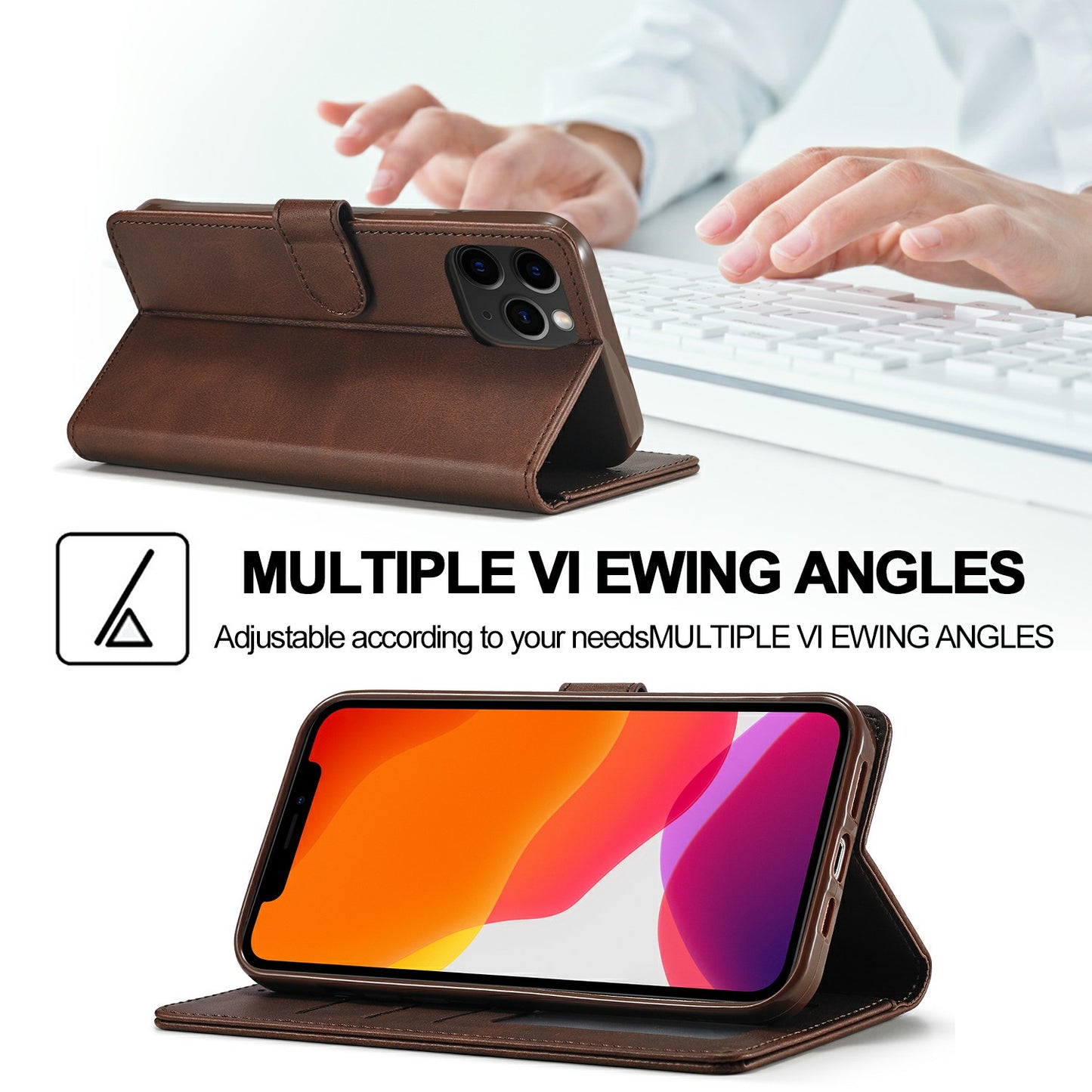 LC.IMEEKE Shockproof PU Leather Phone Shell with Stand Wallet Design for iPhone 13 Pro Max 6.7 inch
