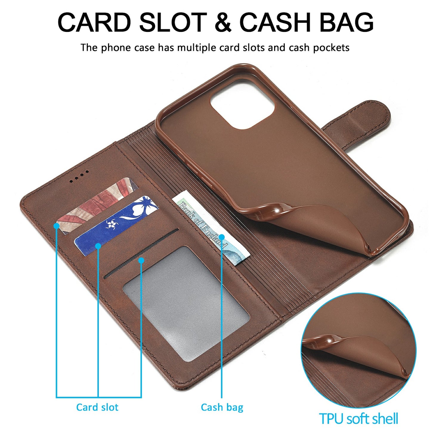 LC.IMEEKE Shockproof PU Leather Phone Shell with Stand Wallet Design for iPhone 13 Pro Max 6.7 inch