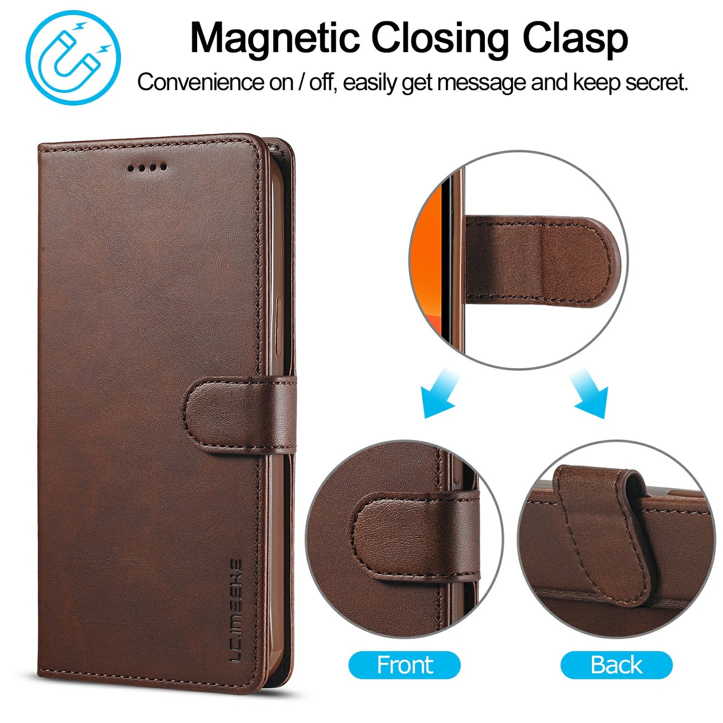 LC.IMEEKE Shockproof PU Leather Phone Shell with Stand Wallet Design for iPhone 13 Pro Max 6.7 inch