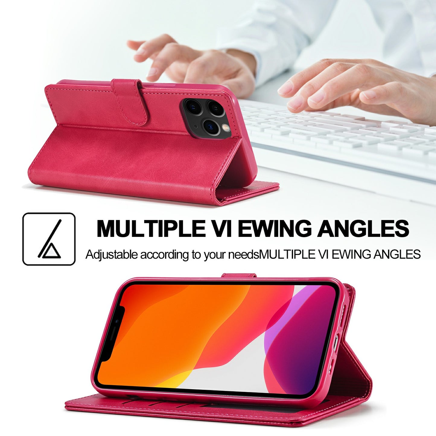LC.IMEEKE Shockproof PU Leather Phone Shell with Stand Wallet Design for iPhone 13 Pro Max 6.7 inch