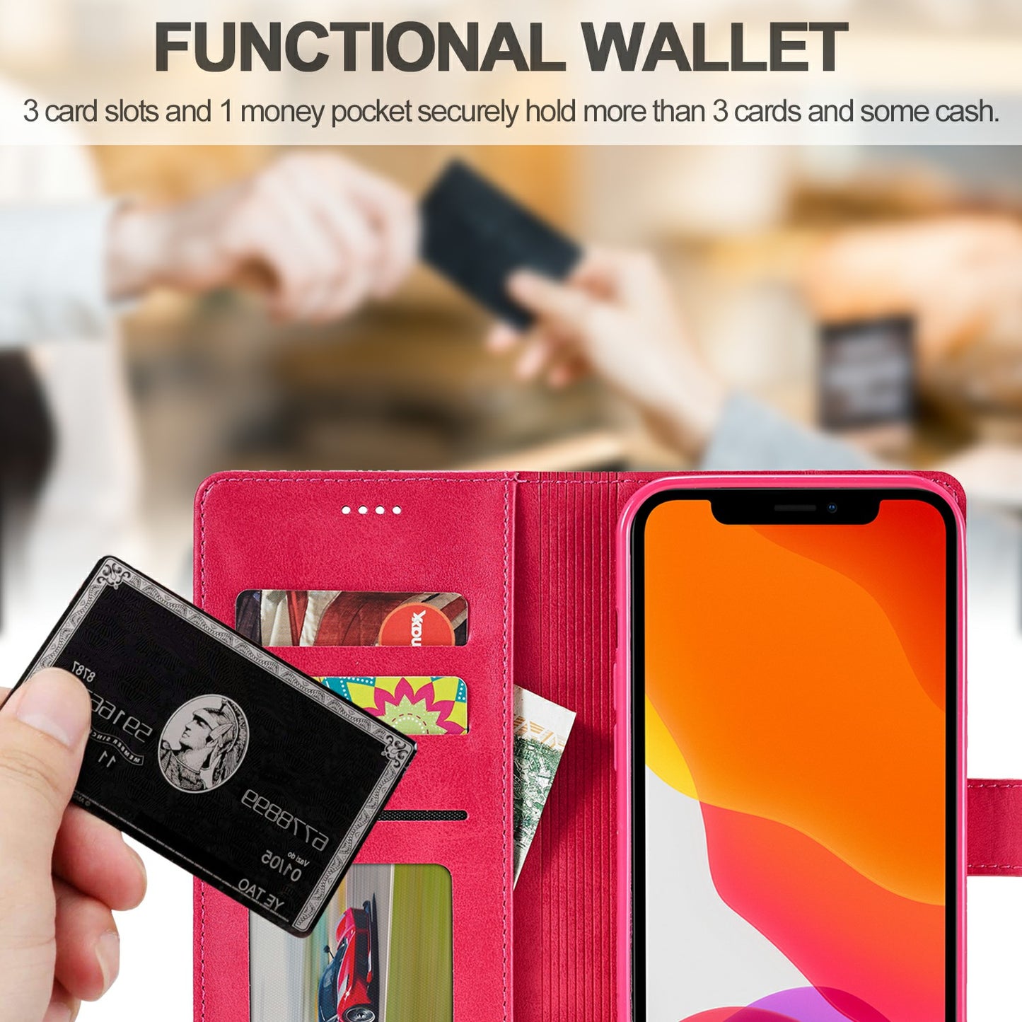 LC.IMEEKE Shockproof PU Leather Phone Shell with Stand Wallet Design for iPhone 13 Pro Max 6.7 inch