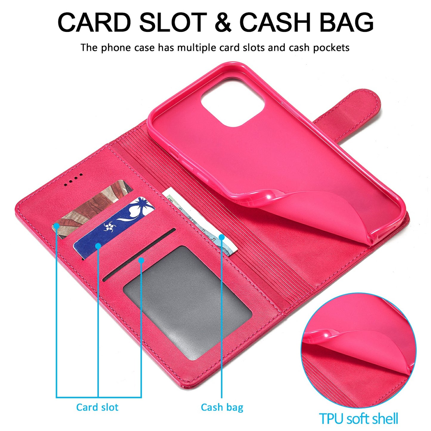 LC.IMEEKE Shockproof PU Leather Phone Shell with Stand Wallet Design for iPhone 13 Pro Max 6.7 inch