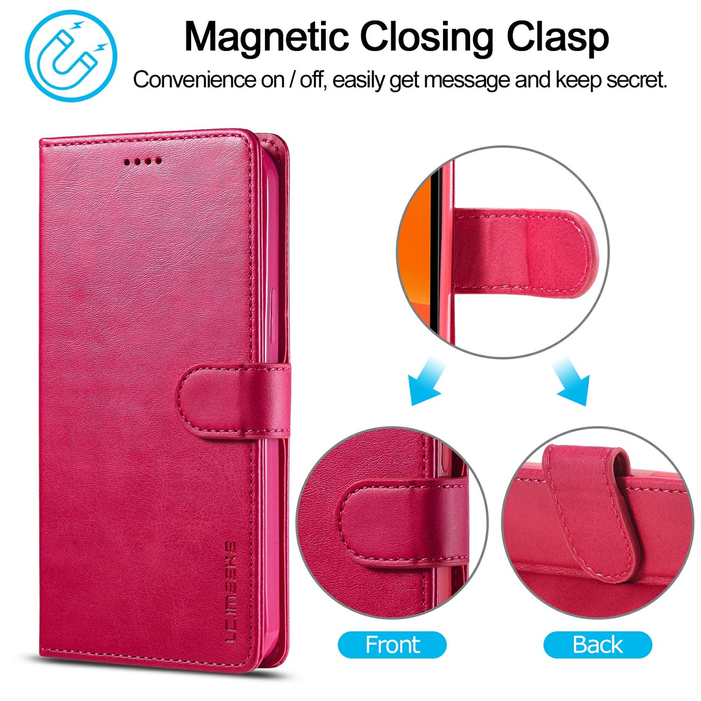 LC.IMEEKE Shockproof PU Leather Phone Shell with Stand Wallet Design for iPhone 13 Pro Max 6.7 inch