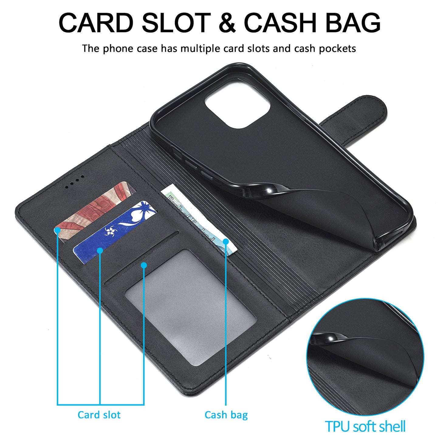 LC.IMEEKE Wallet Design Leather Case Shell with Stand for iPhone 13 Pro 6.1 inch)