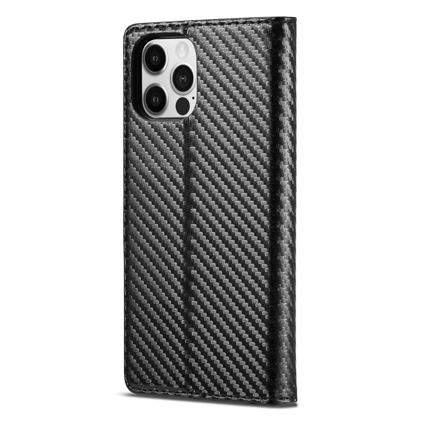 LC.IMEEKE Wallet Stand Leather Case Carbon Fiber Texture Phone Cover for iPhone 13 Pro 6.1 inch