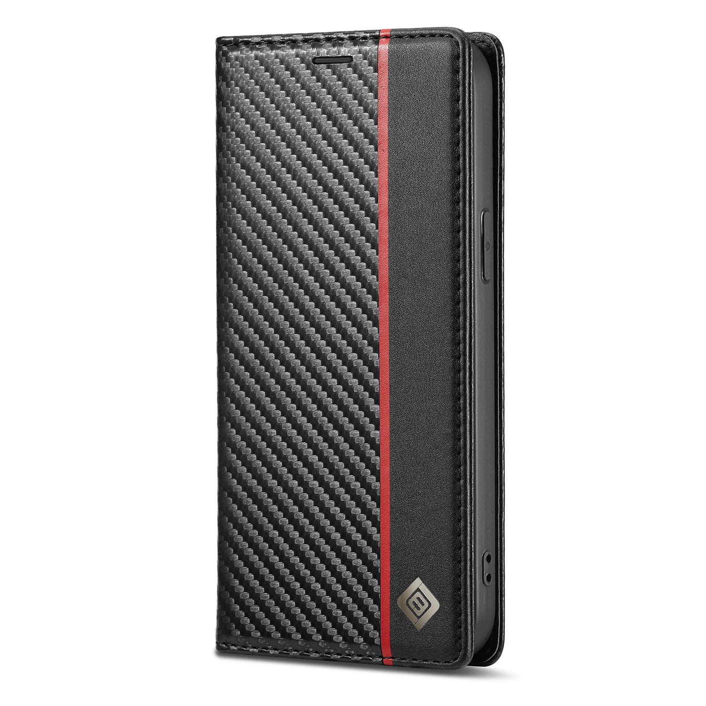 LC.IMEEKE Wallet Stand Leather Case Carbon Fiber Texture Phone Cover for iPhone 13 Pro 6.1 inch