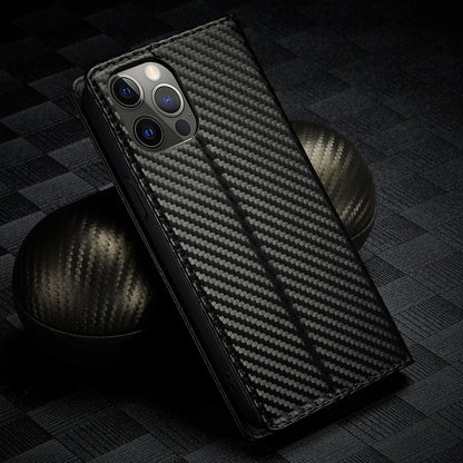 LC.IMEEKE Wallet Stand Leather Case Carbon Fiber Texture Phone Cover for iPhone 13 Pro 6.1 inch