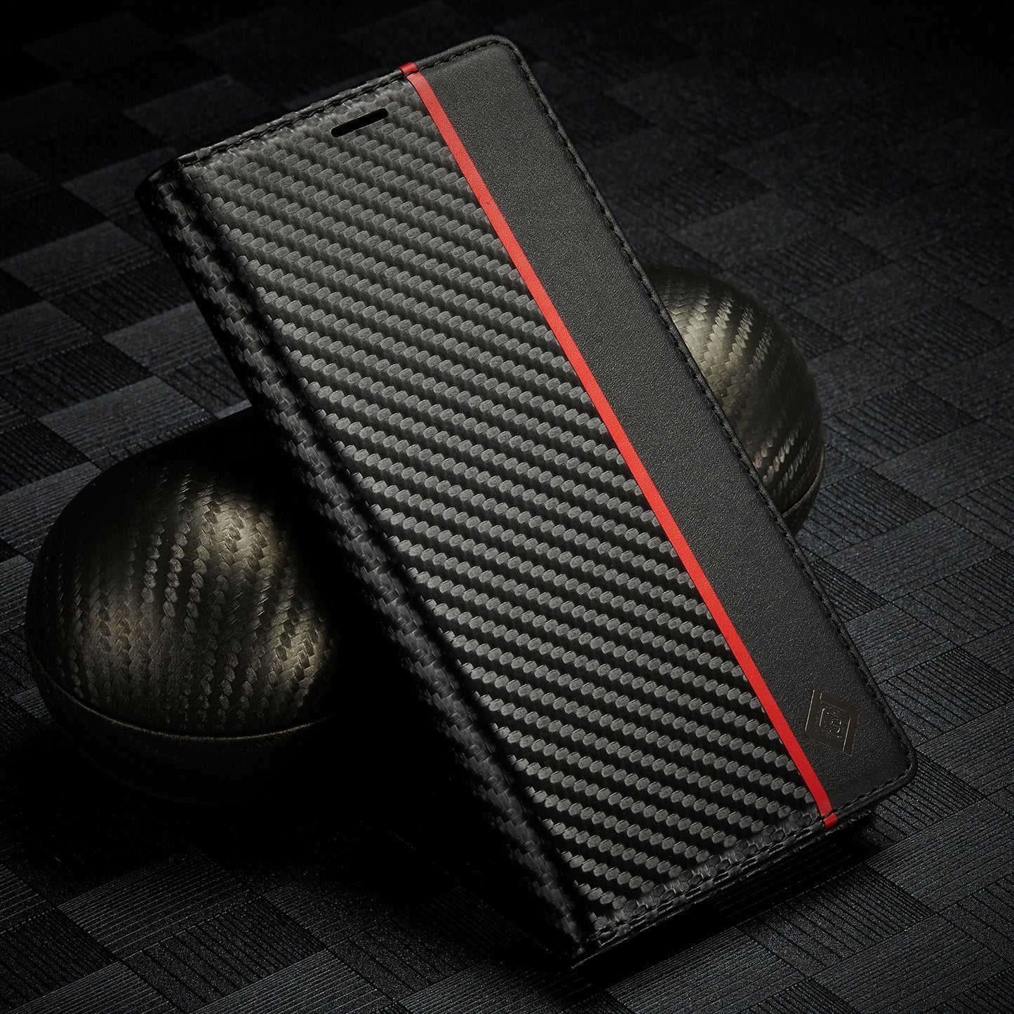 LC.IMEEKE Wallet Stand Leather Case Carbon Fiber Texture Phone Cover for iPhone 13 Pro 6.1 inch