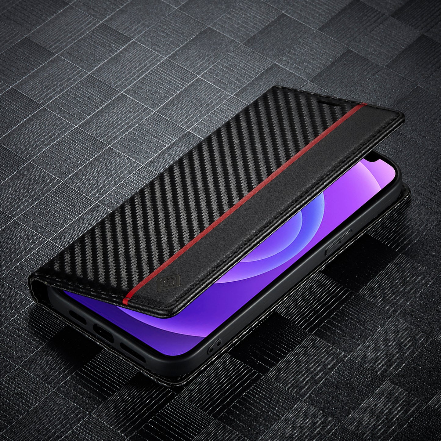 LC.IMEEKE Wallet Stand Leather Case Carbon Fiber Texture Phone Cover for iPhone 13 Pro 6.1 inch