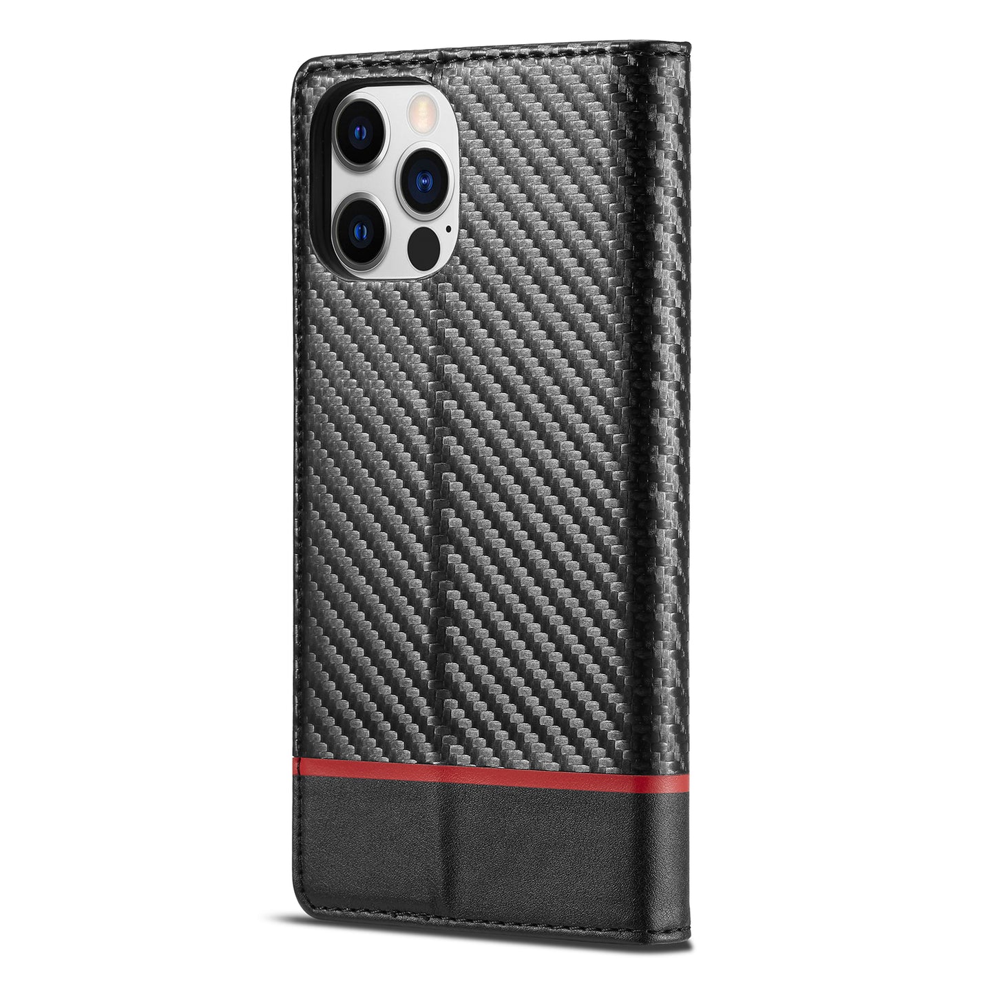 LC.IMEEKE Wallet Stand Leather Case Carbon Fiber Texture Phone Cover for iPhone 13 Pro 6.1 inch