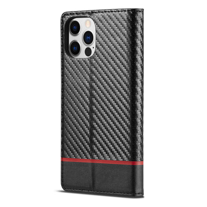 LC.IMEEKE Wallet Stand Leather Case Carbon Fiber Texture Phone Cover for iPhone 13 Pro 6.1 inch