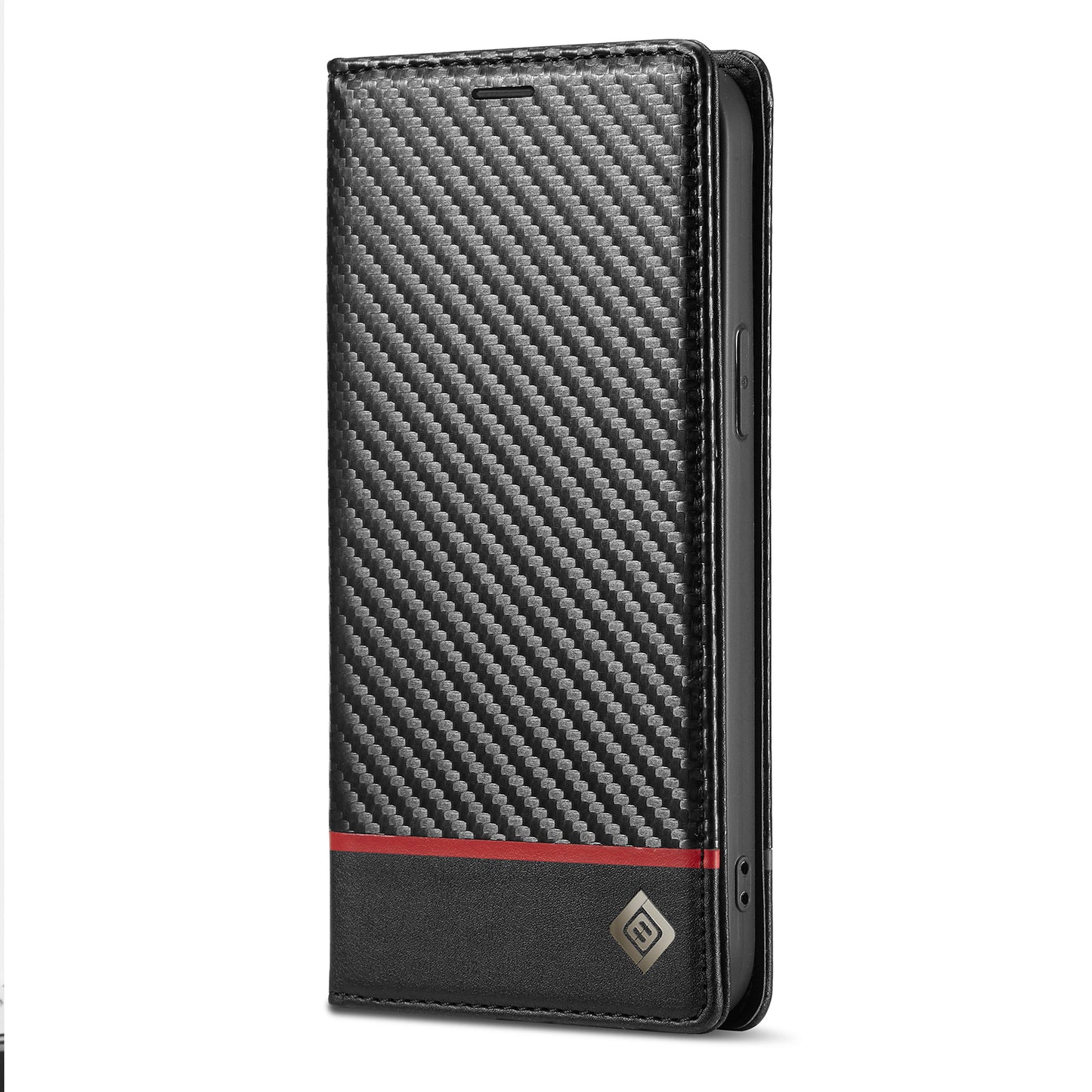 LC.IMEEKE Wallet Stand Leather Case Carbon Fiber Texture Phone Cover for iPhone 13 Pro 6.1 inch