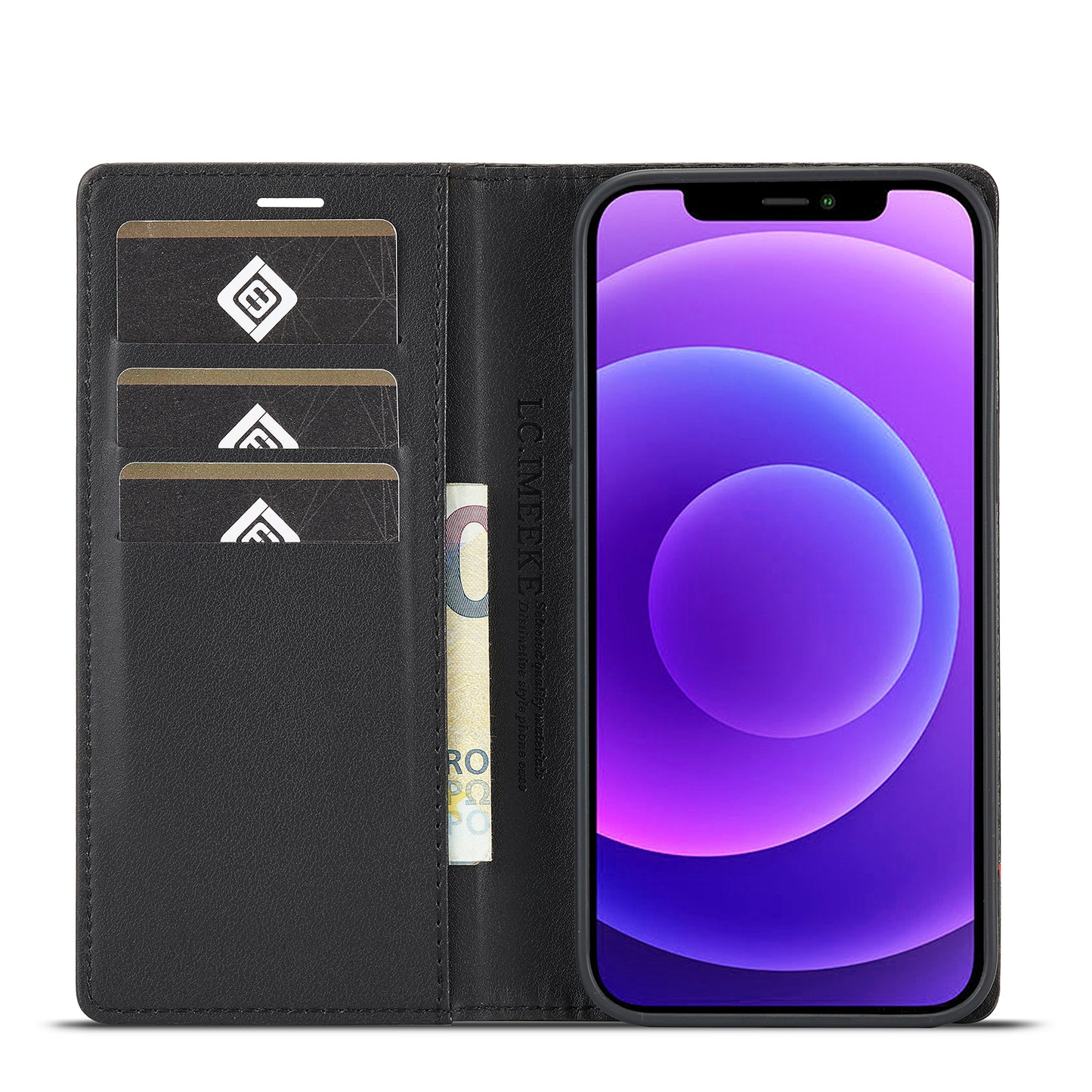 LC.IMEEKE Wallet Stand Leather Case Carbon Fiber Texture Phone Cover for iPhone 13 Pro 6.1 inch