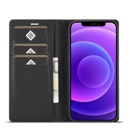 LC.IMEEKE Wallet Stand Leather Case Carbon Fiber Texture Phone Cover for iPhone 13 Pro 6.1 inch