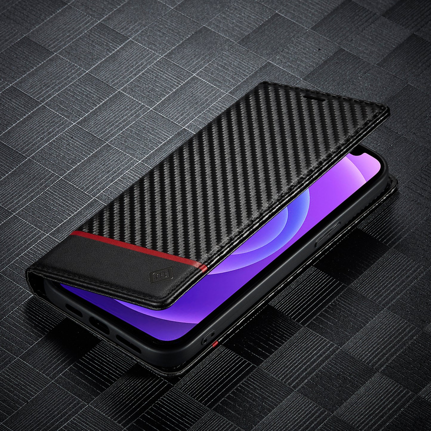 LC.IMEEKE Wallet Stand Leather Case Carbon Fiber Texture Phone Cover for iPhone 13 Pro 6.1 inch