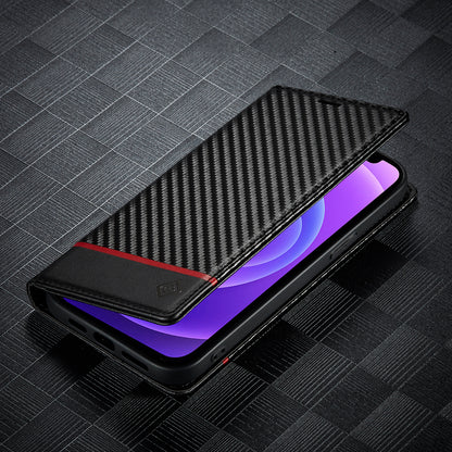 LC.IMEEKE Wallet Stand Leather Case Carbon Fiber Texture Phone Cover for iPhone 13 Pro 6.1 inch