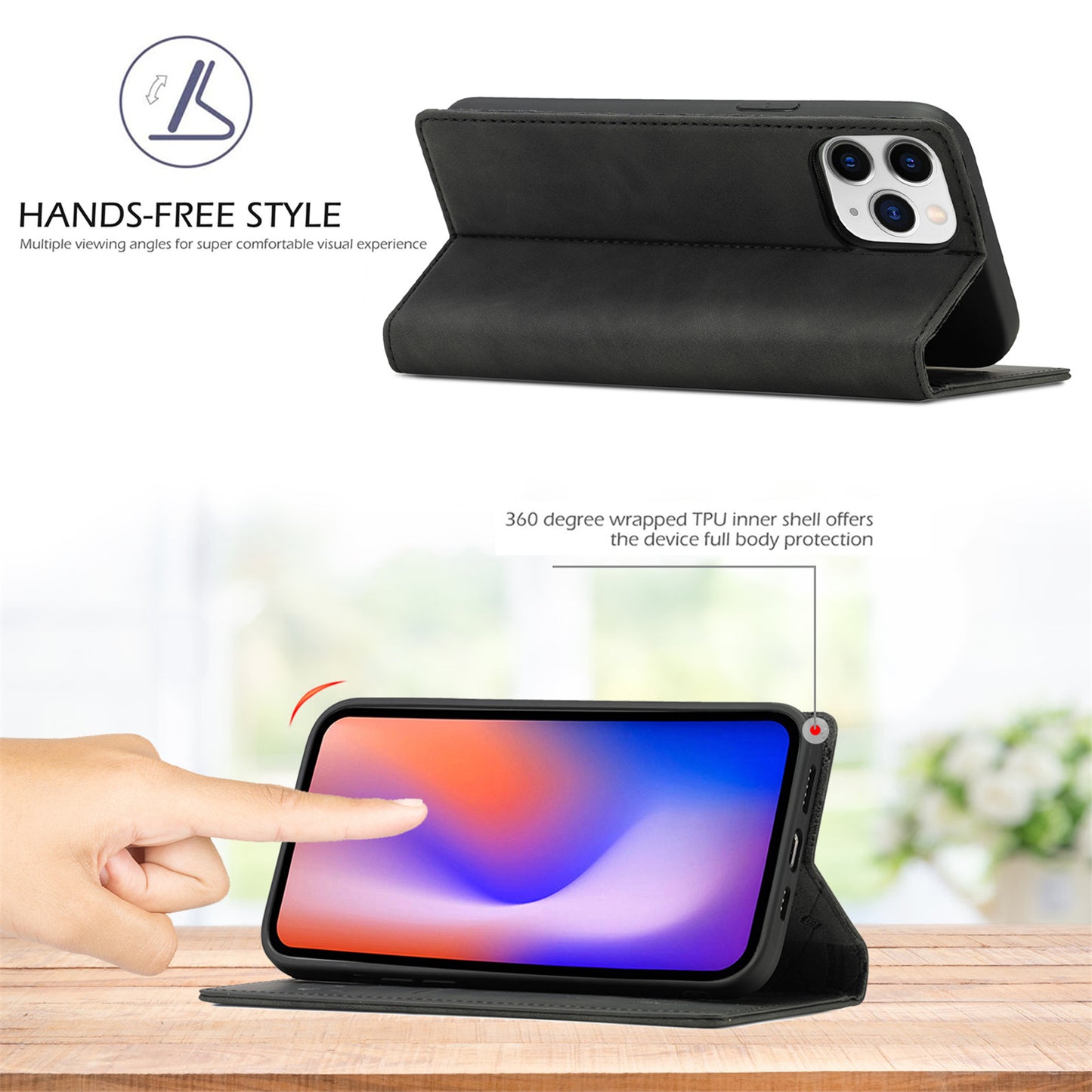 LC.IMEEKE LC Strong Magnetic Series Wallet Stand Design Shockproof PU Leather Phone Case Cover for iPhone 13 Pro 6.1 inch
