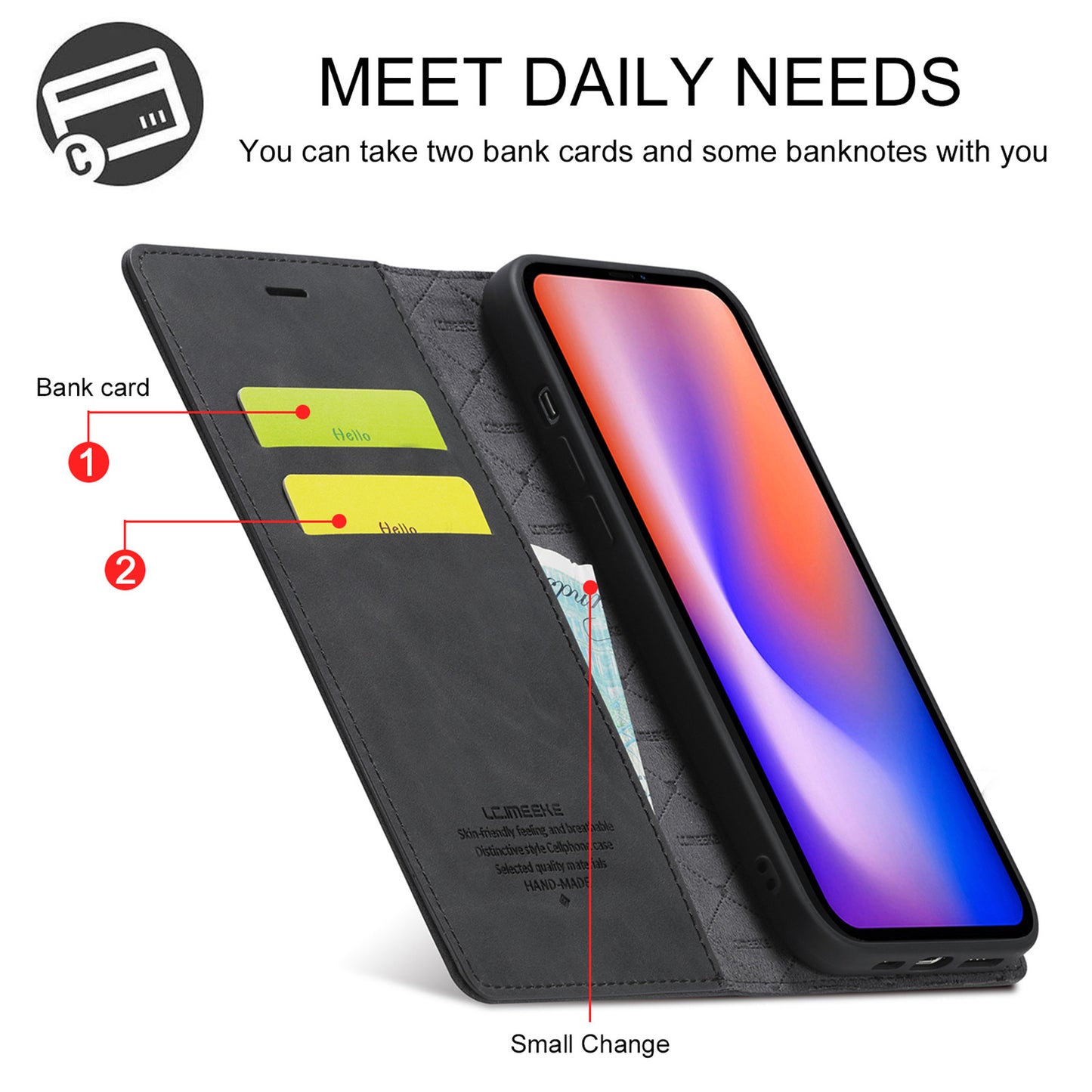 LC.IMEEKE LC Strong Magnetic Series Wallet Stand Design Shockproof PU Leather Phone Case Cover for iPhone 13 Pro 6.1 inch