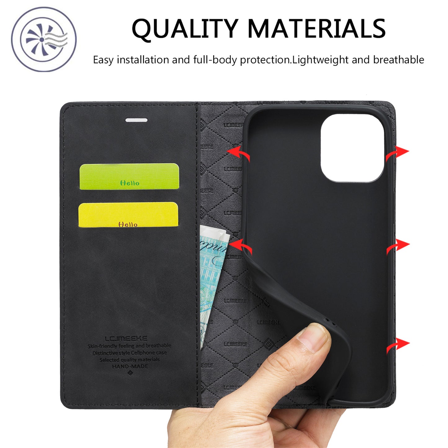 LC.IMEEKE LC Strong Magnetic Series Wallet Stand Design Shockproof PU Leather Phone Case Cover for iPhone 13 Pro 6.1 inch