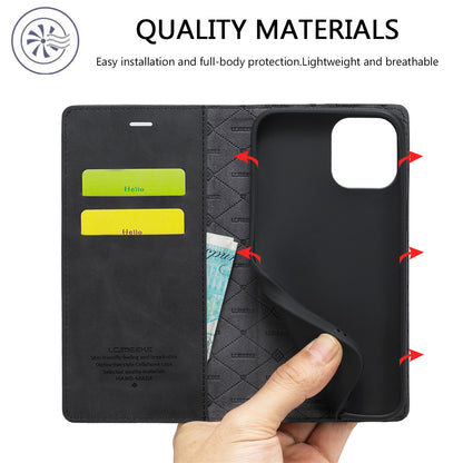 LC.IMEEKE LC Strong Magnetic Series Wallet Stand Design Shockproof PU Leather Phone Case Cover for iPhone 13 Pro 6.1 inch