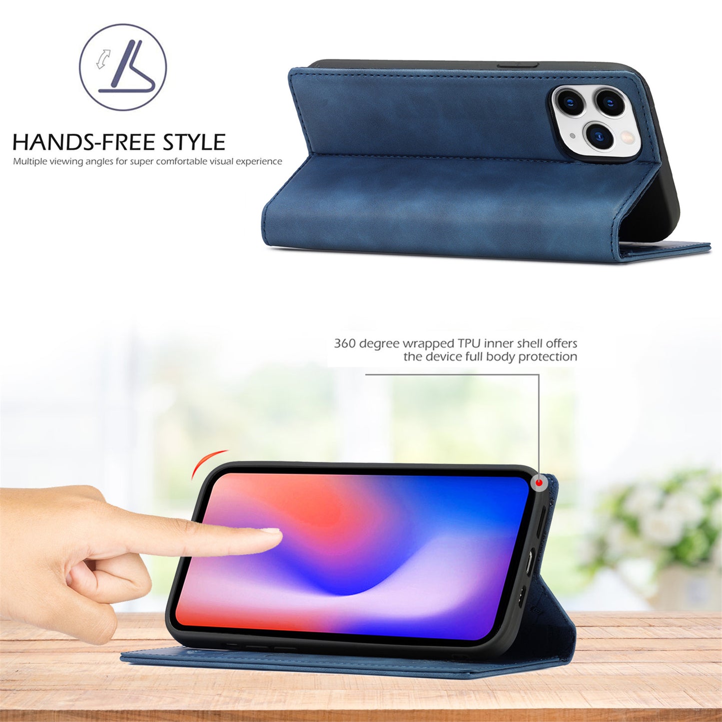 LC.IMEEKE LC Strong Magnetic Series Wallet Stand Design Shockproof PU Leather Phone Case Cover for iPhone 13 Pro 6.1 inch