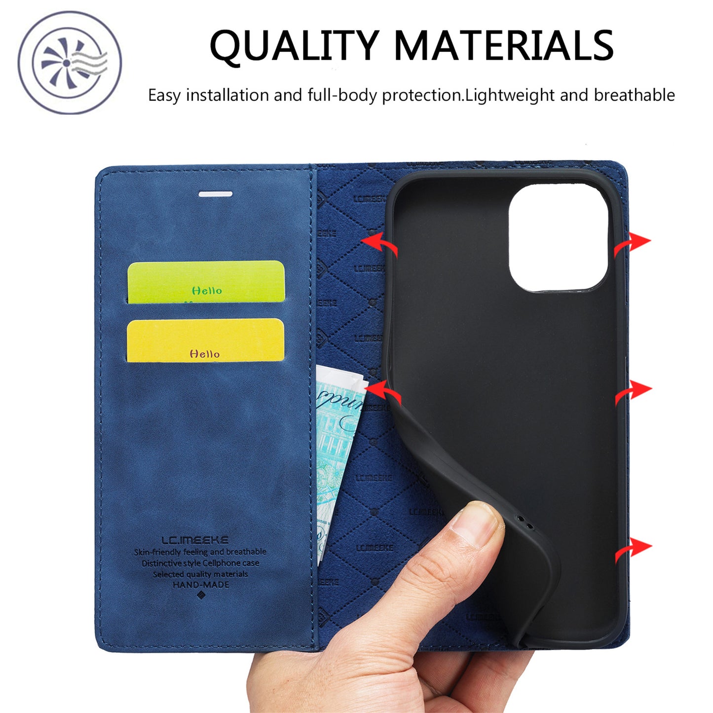 LC.IMEEKE LC Strong Magnetic Series Wallet Stand Design Shockproof PU Leather Phone Case Cover for iPhone 13 Pro 6.1 inch