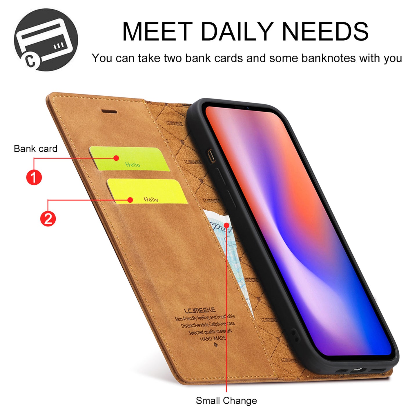 LC.IMEEKE LC Strong Magnetic Series Wallet Stand Design Shockproof PU Leather Phone Case Cover for iPhone 13 Pro 6.1 inch