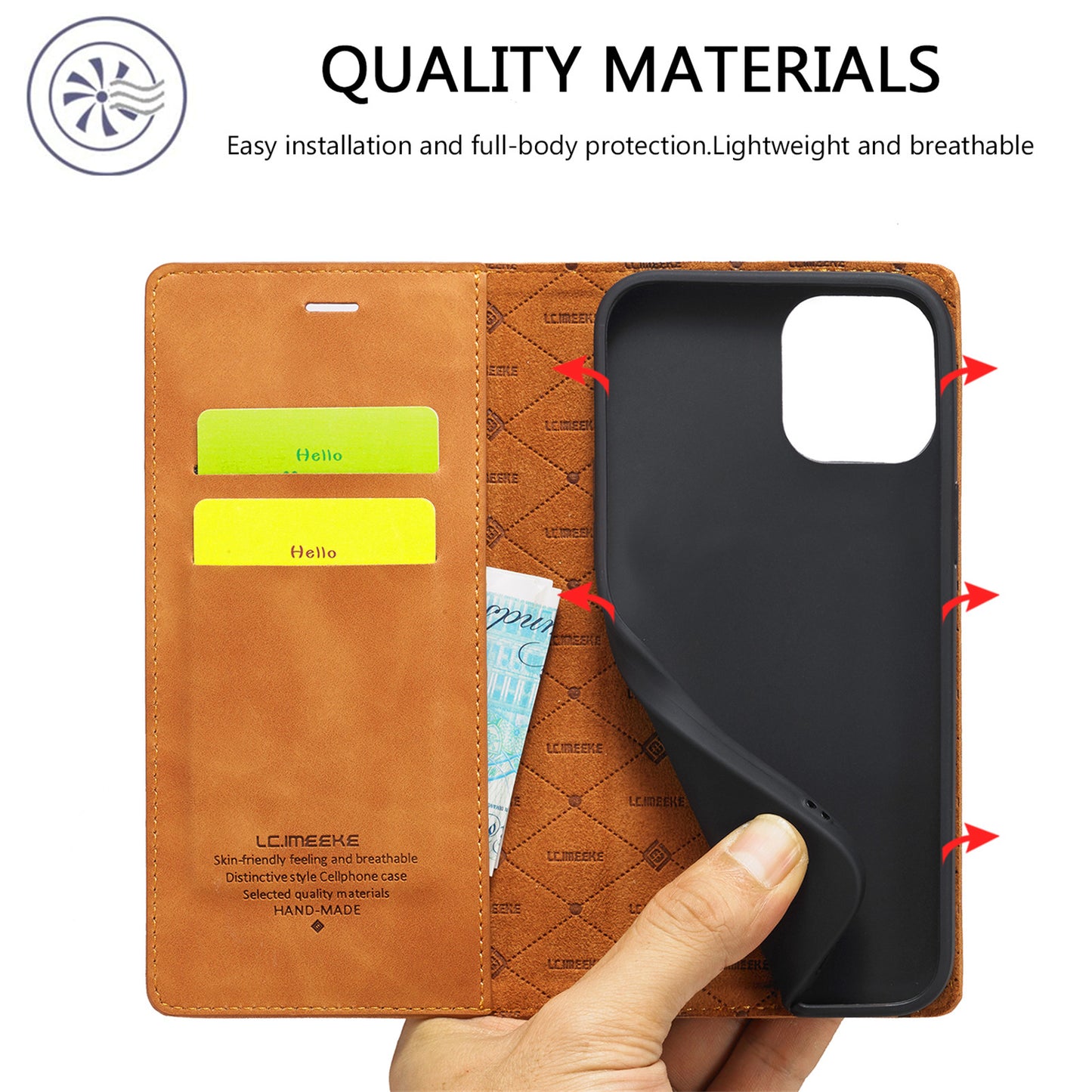 LC.IMEEKE LC Strong Magnetic Series Wallet Stand Design Shockproof PU Leather Phone Case Cover for iPhone 13 Pro 6.1 inch