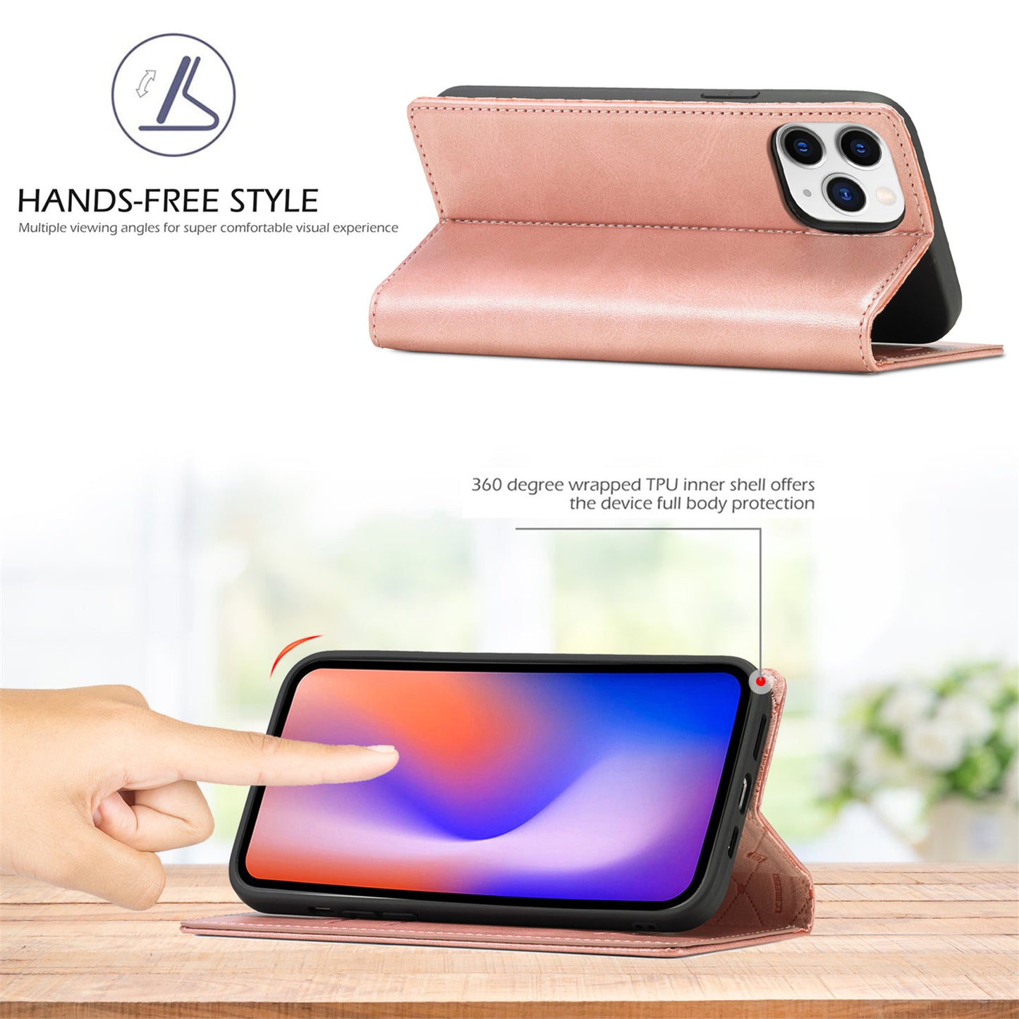 LC.IMEEKE LC Strong Magnetic Series Wallet Stand Design Shockproof PU Leather Phone Case Cover for iPhone 13 Pro 6.1 inch