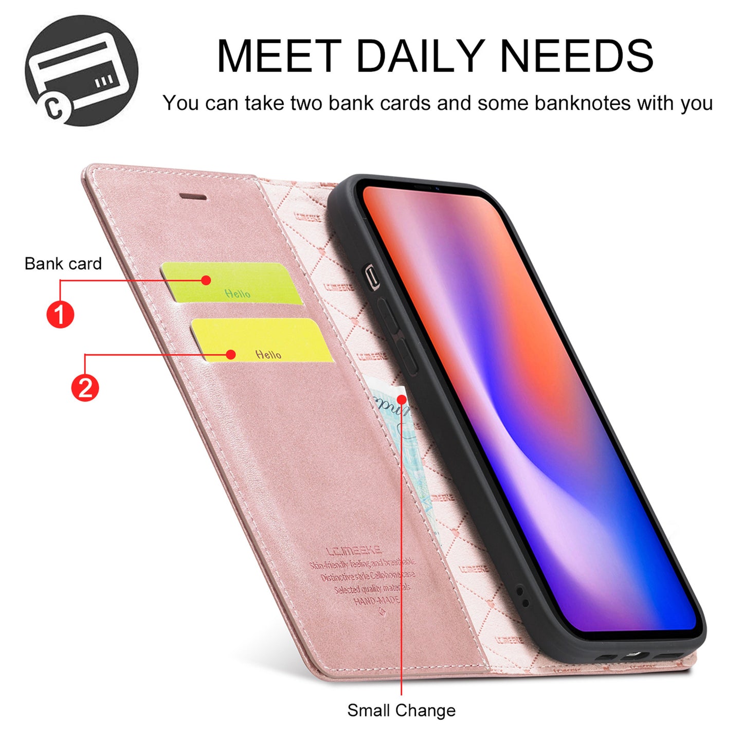 LC.IMEEKE LC Strong Magnetic Series Wallet Stand Design Shockproof PU Leather Phone Case Cover for iPhone 13 Pro 6.1 inch