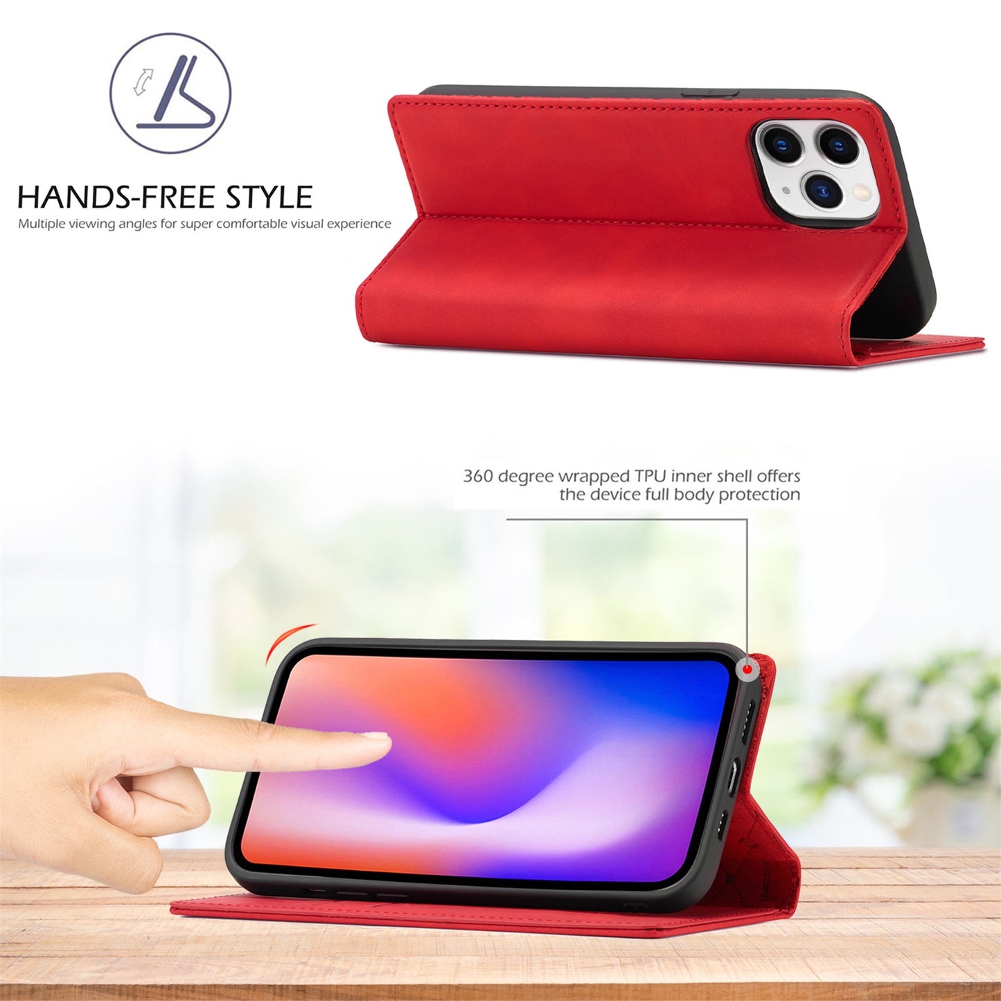 LC.IMEEKE LC Strong Magnetic Series Wallet Stand Design Shockproof PU Leather Phone Case Cover for iPhone 13 Pro 6.1 inch