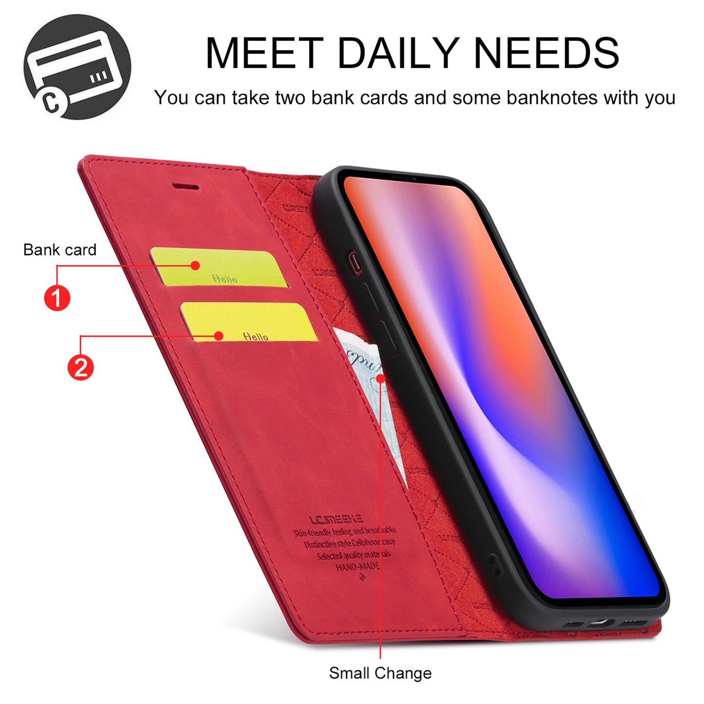 LC.IMEEKE LC Strong Magnetic Series Wallet Stand Design Shockproof PU Leather Phone Case Cover for iPhone 13 Pro 6.1 inch