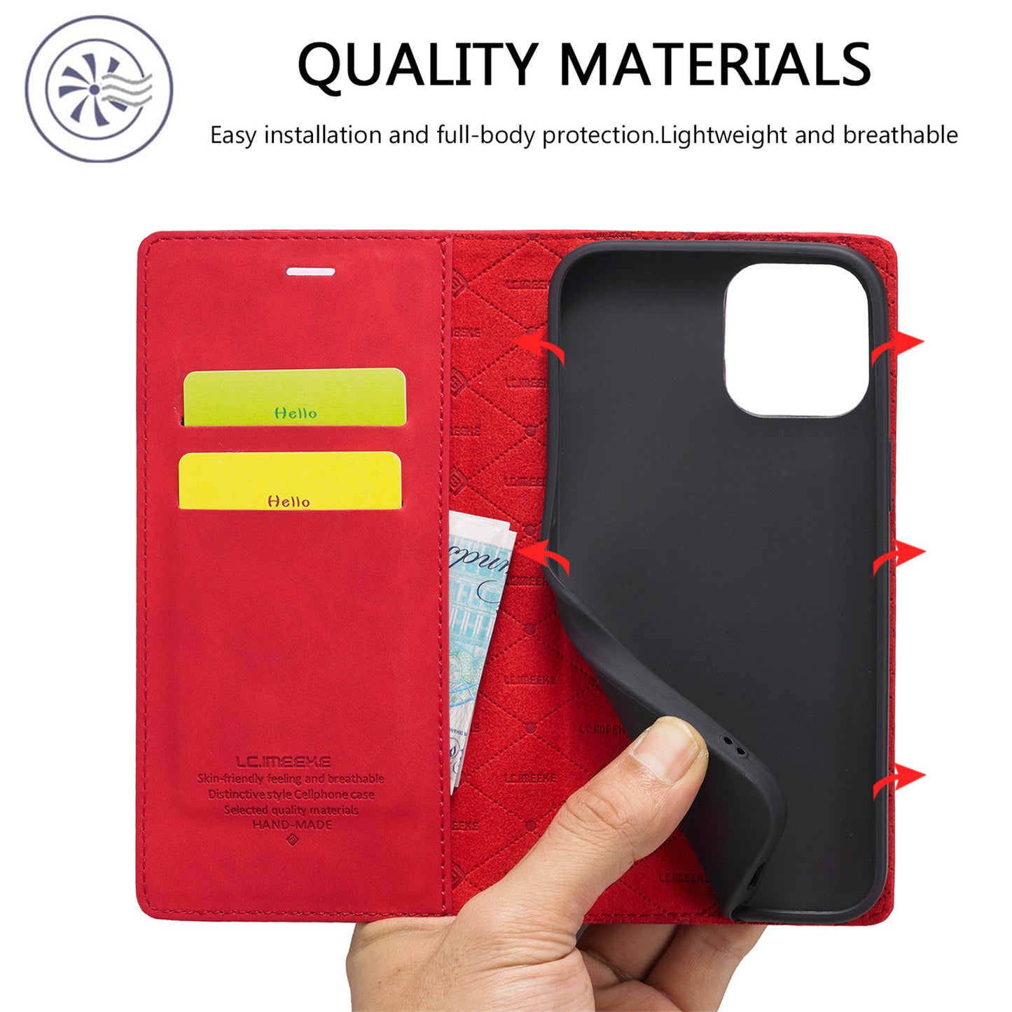 LC.IMEEKE LC Strong Magnetic Series Wallet Stand Design Shockproof PU Leather Phone Case Cover for iPhone 13 Pro 6.1 inch