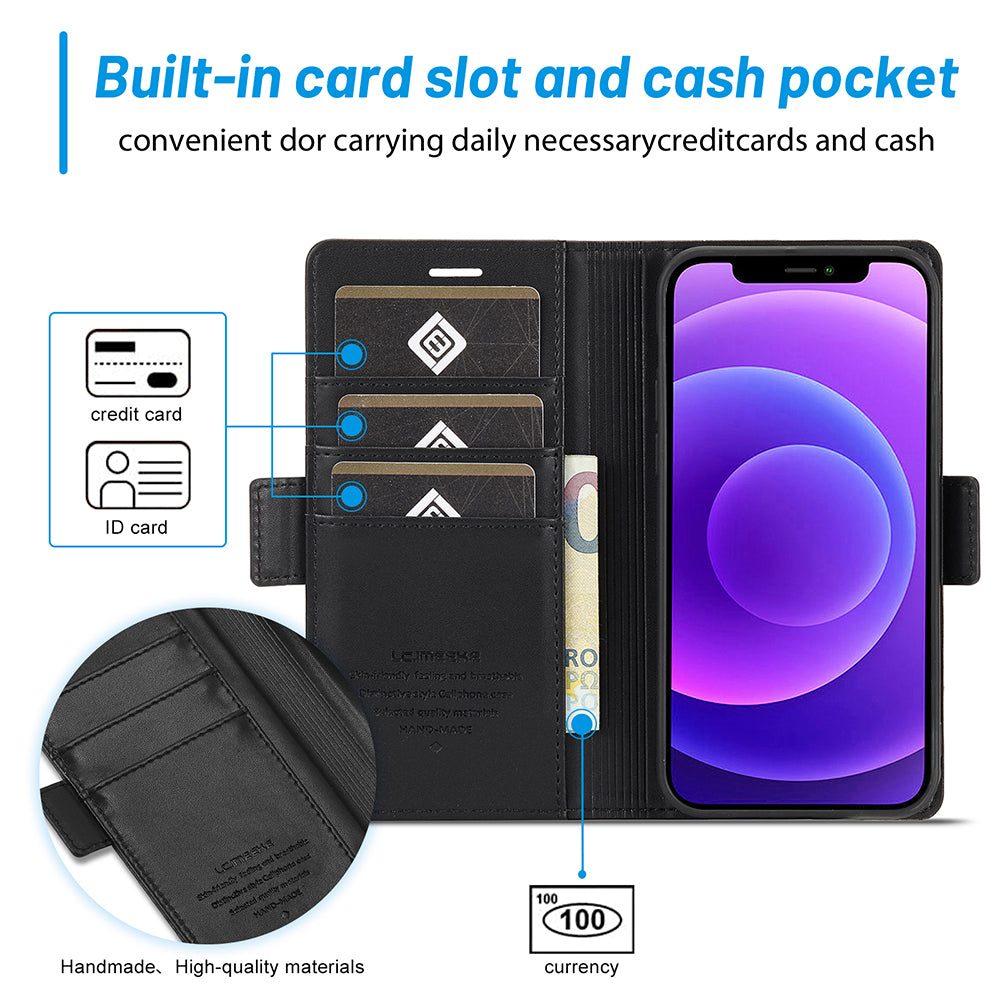 LC.IMEEKE Shockproof PU Leather Wallet Stand Phone Shell for iPhone 13 Pro Max 6.7 inch