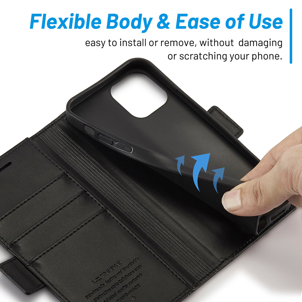 LC.IMEEKE Shockproof PU Leather Wallet Stand Phone Shell for iPhone 13 Pro Max 6.7 inch