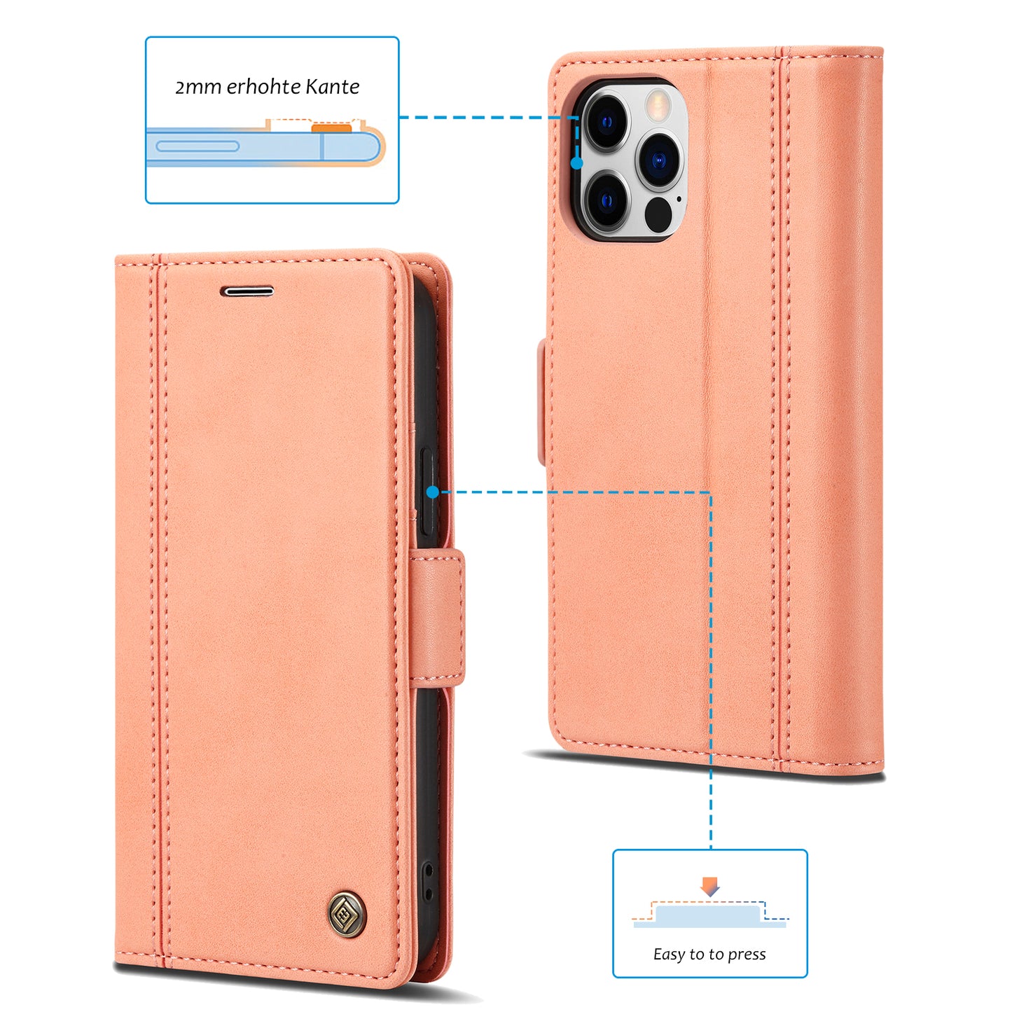 LC.IMEEKE Shockproof PU Leather Wallet Stand Phone Shell for iPhone 13 Pro Max 6.7 inch