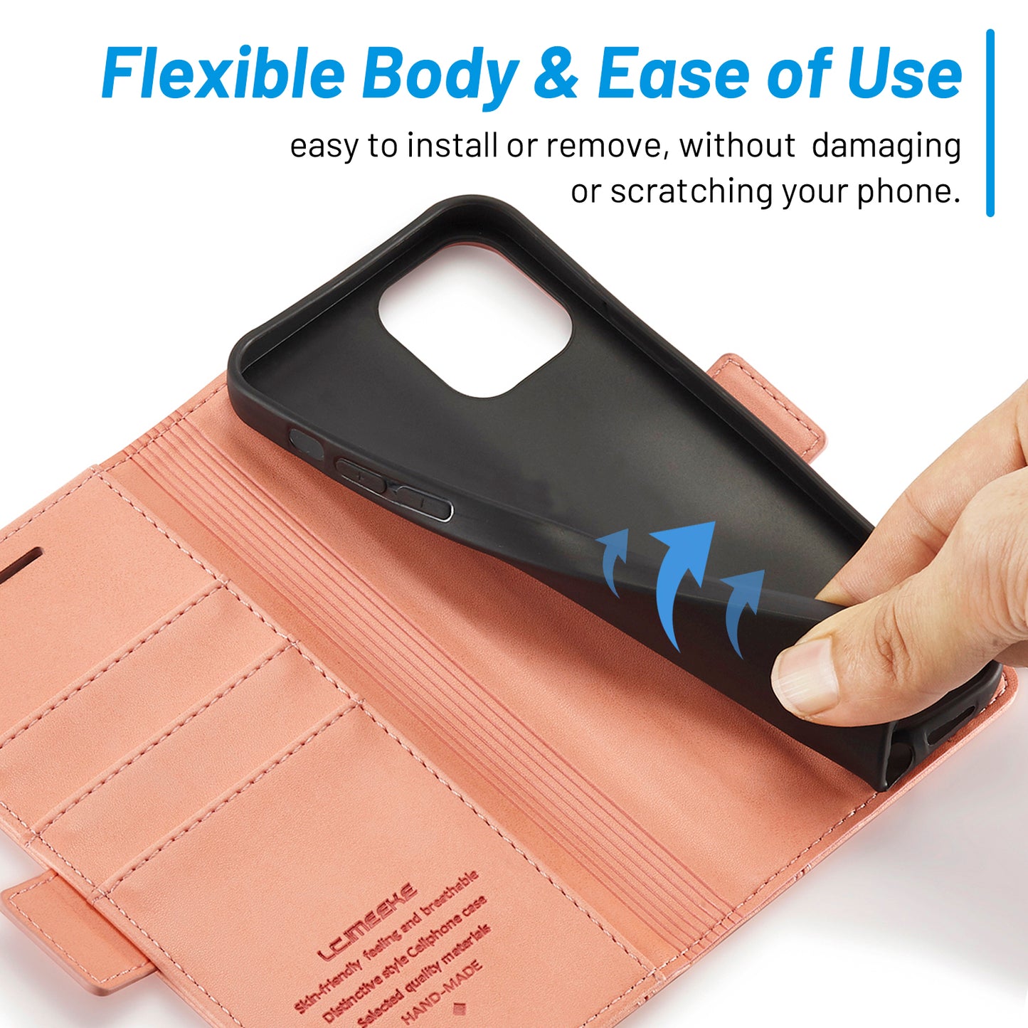 LC.IMEEKE Shockproof PU Leather Wallet Stand Phone Shell for iPhone 13 Pro Max 6.7 inch