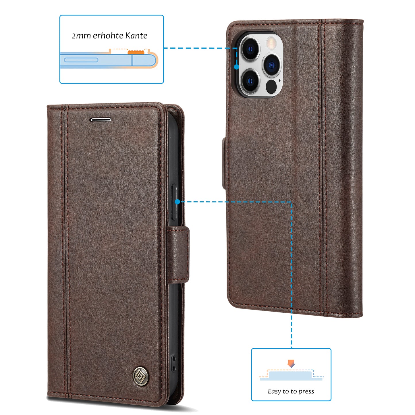 LC.IMEEKE Shockproof PU Leather Wallet Stand Phone Shell for iPhone 13 Pro Max 6.7 inch