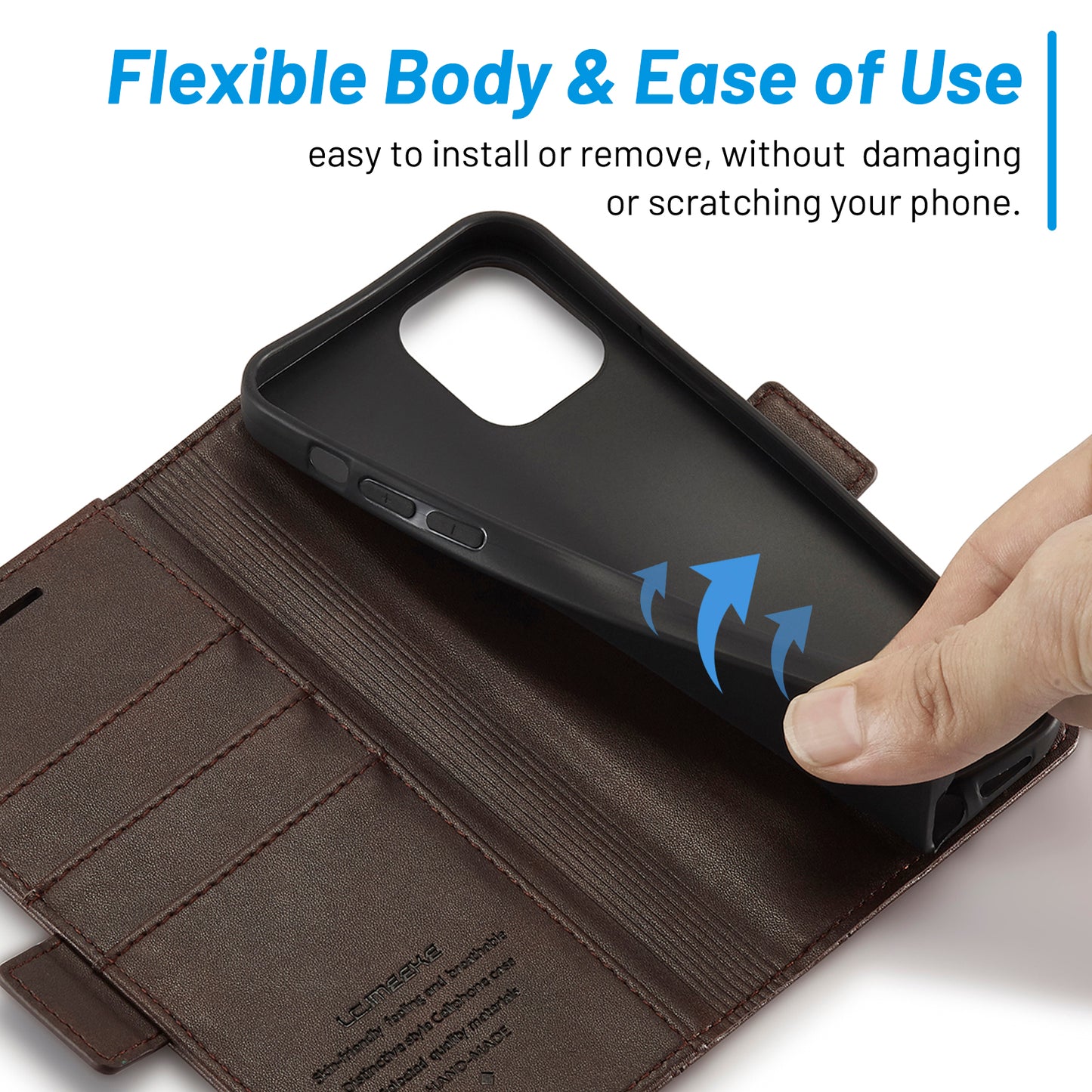 LC.IMEEKE Shockproof PU Leather Wallet Stand Phone Shell for iPhone 13 Pro Max 6.7 inch