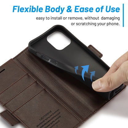 LC.IMEEKE Shockproof PU Leather Wallet Stand Phone Shell for iPhone 13 Pro Max 6.7 inch
