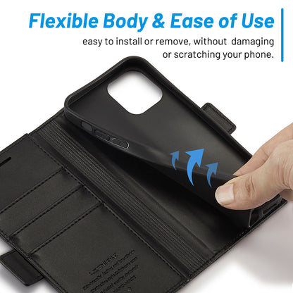 LC.IMEEKE Shockproof Full Protection PU Leather Card Slots Wallet Phone Shell with Stand for iPhone 13 Pro 6.7 inch